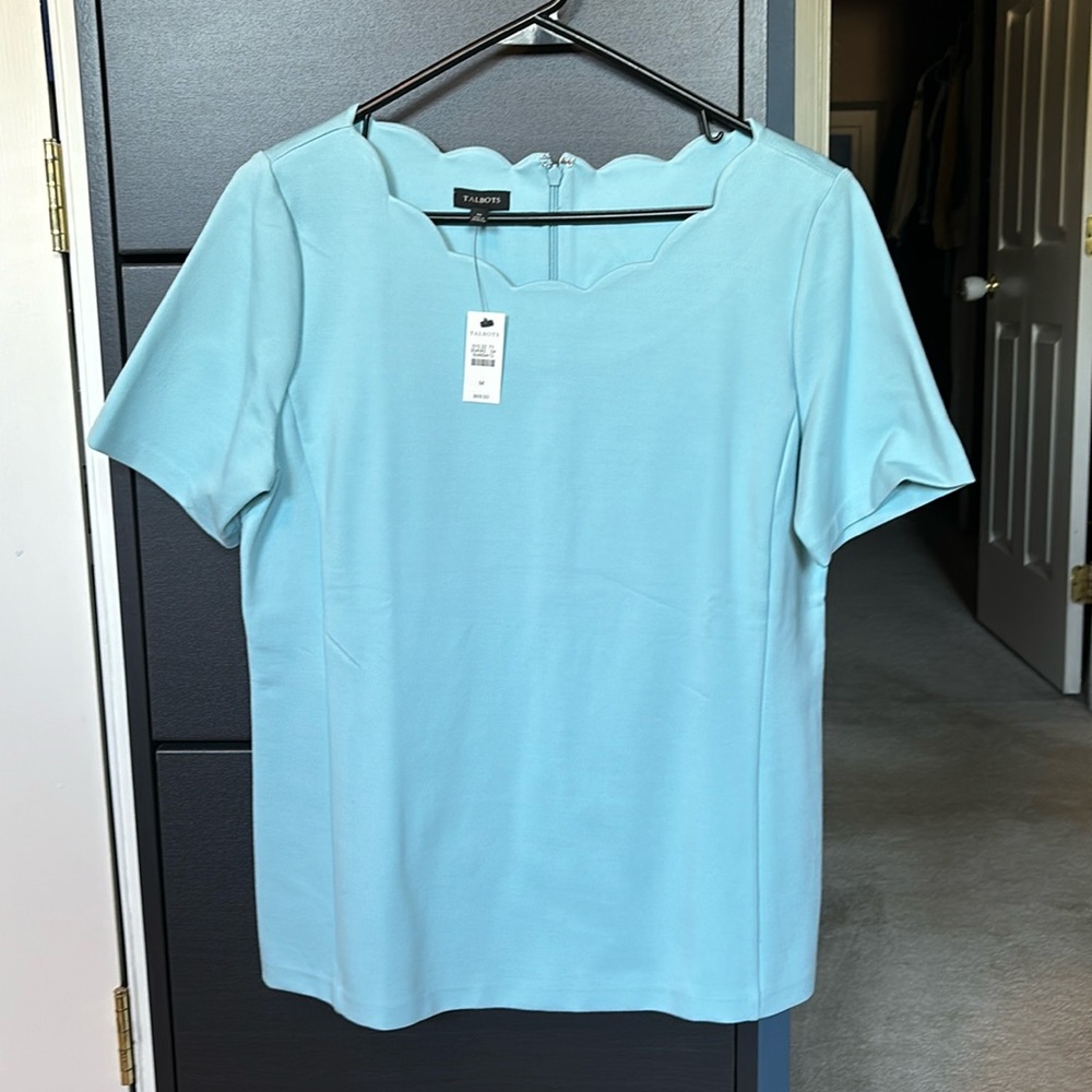 Light blue dress top with scalloped scooped neckline